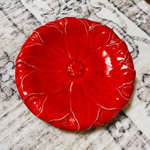 Vintage 80’s Christmas 8” Plates Ceramic Red Poinsettia Plates.